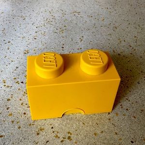 Yellow lego box with 2 pounds of Lego